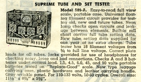 Supreme Tube And Set Tester 589-A